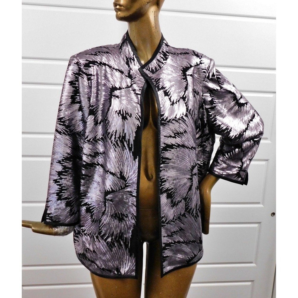 Misook Black Silver Sequin Open‎ Jacket sz 1X